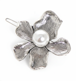 Load image into Gallery viewer, Radhu & Kabby Metal Flower Hair Pin Set | Gold, Silver & Black Floral Hair Clips with Pearl Center for Wome/Girls