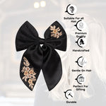 Load image into Gallery viewer, Radhu & Kabby Satin Hair Bows | Pack of 2 | Black & White Floral Embroidered Clips for Girls & Women