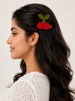 Load image into Gallery viewer, Cherry & Strawberry Embroidered Hair Clips – Red & Pink | Pack of 4