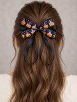 Load image into Gallery viewer, Radhu & Kabby Halloween Hair Bows for Women | Pumpkin & Bat Printed Hair Accessories