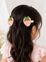 Load image into Gallery viewer, Cherry & Strawberry Embroidered Hair Clips – Red & Pink | Pack of 4