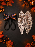 Load image into Gallery viewer, Radhu & Kabby Halloween Hair Bows for Women | Pumpkin & Bat Printed Hair Accessories
