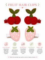 Load image into Gallery viewer, Cherry & Strawberry Embroidered Hair Clips – Red & Pink | Pack of 4