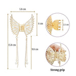 Load image into Gallery viewer, Butterfly Hair Clutcher with Pearl Chain and White Coloured Stones - Golden Finish