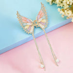 Load image into Gallery viewer, Butterfly Hair Clutcher with Pearl Chain - Golden