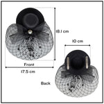 Load image into Gallery viewer, Radhu & Kabby Fascinator Hat for Girls/Women | Black Hat with Mesh Bow & Beaded Details | Dual Alligator Clips for Grip