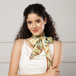 Load image into Gallery viewer, Floral Satin Neck Scarf for Women | Stylish Green & Brown Daisy Print Scarf