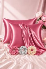 Load image into Gallery viewer, Radhu & Kabby Satin Pillow Covers with 3 Satin Scrunchies | Best for Hair, Skin & Beauty Sleep with Zipper Closure | Standard Size 72 x 48 cm