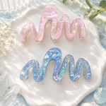 Load image into Gallery viewer, Radhu & Kabby Wavy Hair Claw Clip Set for Women | Iridescent Acrylic Hair Clutchers with Strong Hold | Pack of 2