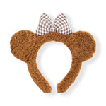Load image into Gallery viewer, Plush Brown Bear Ear Headband with Checkered Bow For Girls One Piece