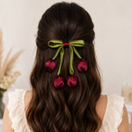 Load image into Gallery viewer, Radhu & Kabby Satin Tulip Hair Bow Clip for Women | Elegant Floral Hair Accessory | Pack of 1