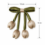 Load image into Gallery viewer, Radhu & Kabby Beige Tulip Hair Bow Clip for Women | Satin Floral Tassel Hair Accessory | Pack of 1