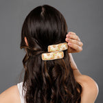 Load image into Gallery viewer, Radhu & Kabby Embroidered Daisy Hair Clips | Beige Base with White & Green Floral Thread Work