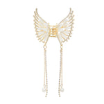 Load image into Gallery viewer, Butterfly Hair Clutcher with Pearl Chain and White Coloured Stones - Golden Finish