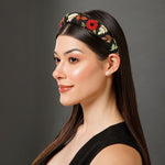 Load image into Gallery viewer, Radhu & Kabby Black Floral Embroidered Hairband | Handmade Headband for Women & Girls