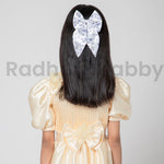 Load image into Gallery viewer, Radhu & Kabby Satin Floral White Print Hair Bow Clip For Women & Girls Set of 1