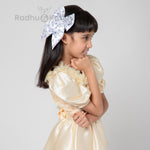 Load image into Gallery viewer, Radhu & Kabby Satin Floral White Print Hair Bow Clip For Women & Girls Set of 1