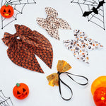 Load image into Gallery viewer, Radhu & Kabby Halloween Hair Bows | Satin & Ribbon Hair Accessories for Girls/Women | Pack of 4 Pumpkin, Ghost, Bat & Witch Hat Designs