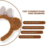 Load image into Gallery viewer, Plush Brown Bear Ear Headband with Checkered Bow For Girls One Piece