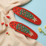 Load image into Gallery viewer, Radhu & Kabby Red Embroidered Floral Hair Clips for Women & Girls