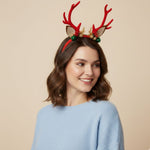 Load image into Gallery viewer, Radhu & Kabby Christmas Reindeer Headband | Festive Antler Design with Bells & Glitter | Soft, Lightweight & Comfortable Hairband | Pack of 1