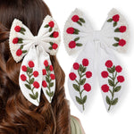 Load image into Gallery viewer, Floral Embroidered Hair Bow Clip Hair Accessories White 1 Pcs