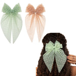 Load image into Gallery viewer, Polka Dot Net Tail Hairbow Green & Beige Colour Set of 2
