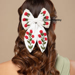 Load image into Gallery viewer, Floral Embroidered Hair Bow Clip Hair Accessories White 1 Pcs