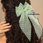 Load image into Gallery viewer, Coral Red & Peach Net Tail Hairbow Polka Dot Design Set of 2