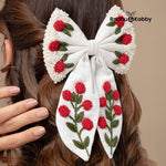Load image into Gallery viewer, Floral Embroidered Hair Bow Clip Hair Accessories White 1 Pcs