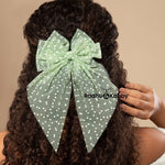 Load image into Gallery viewer, Coral Red & Peach Net Tail Hairbow Polka Dot Design Set of 2