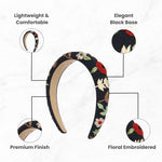 Load image into Gallery viewer, Radhu & Kabby Black Floral Embroidered Hairband | Handmade Headband for Women & Girls