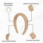 Load image into Gallery viewer, Radhu & Kabby Elegant Beige Jute Fabric Hairband Decorated with White Pearls | Stylish Hair Accessory for Girls & Women