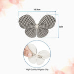 Load image into Gallery viewer, Radhu & Kabby Fabric Butterfly Hair Clips for Girls & Women | Set of 3 Elegant Neutral Soft Checkered Bows