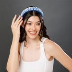 Load image into Gallery viewer, Radhu & Kabby Elegant Blue Hairband with White Floral Embroidery for Women & Girls