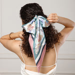 Load image into Gallery viewer, Elegant Satin Scarf for Women | Tropical Leaf & Floral Print | Soft & Stylish