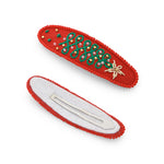 Load image into Gallery viewer, Radhu & Kabby Red Embroidered Floral Hair Clips for Women & Girls