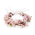 Load image into Gallery viewer, Radhu & Kabby Pink Daisy Floral Hair Tiara for Girls & Women | Artificial Flower Crown with Ribbon Tie | Elegant Hair Accessory for Weddings, Photoshoots & Parties