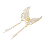 Load image into Gallery viewer, Butterfly Hair Clutcher with Pearl Chain and White Coloured Stones - Golden Finish