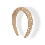 Load image into Gallery viewer, Radhu & Kabby Elegant Beige Jute Fabric Hairband Decorated with White Pearls | Stylish Hair Accessory for Girls & Women