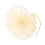 Load image into Gallery viewer, Radhu & Kabby Fascinator Hat for Girls/Women | Set of 1 Lemon Hat with Pearl & Mesh Bow Design | Includes Alligator Clip & Headband