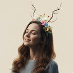 Load image into Gallery viewer, Radhu & Kabby Christmas Floral Antler Headband | Fantasy Deer Horn Hairband with Flowers & Leaves | Pack of 1 Soft, Lightweight Accessory