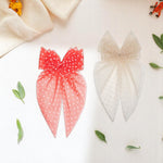 Load image into Gallery viewer, Coral Red & Peach Net Tail Hairbow Polka Dot Design Set of 2