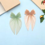 Load image into Gallery viewer, Polka Dot Net Tail Hairbow Green & Beige Colour Set of 2
