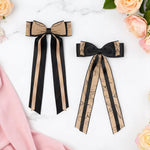 Load image into Gallery viewer, Stylish Tan & Black Hair Bows – Floral Ribbon Clips for Girls & Elegant Looks