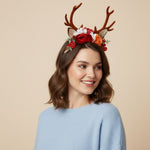 Load image into Gallery viewer, Radhu & Kabby Floral Antler Headband | Reindeer Hairband with Red, White & Orange Flowers | Perfect for Christmas, Parties, Photoshoots & Cosplay