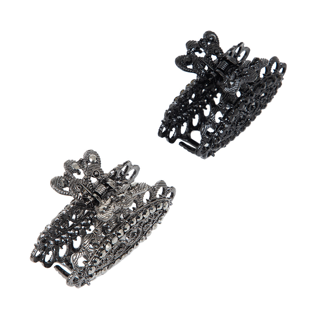 Classic Hardware hair jewelry clips set of two black and clear rhinestones Radhu & Kabby 2 Vintage Black Hair Claw Clips for Women  main image 3