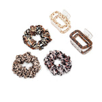 Load image into Gallery viewer, Animal Print Satin Scrunchies & Claw Clips Combo for Women | Stylish Hair Accessories