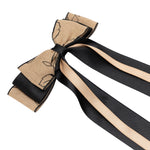 Load image into Gallery viewer, Stylish Tan & Black Hair Bows – Floral Ribbon Clips for Girls & Elegant Looks
