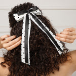 Load image into Gallery viewer, Elegant Polka Dot Ribbon Hair Bows – Set of 2 Stylish Long Tail Clips